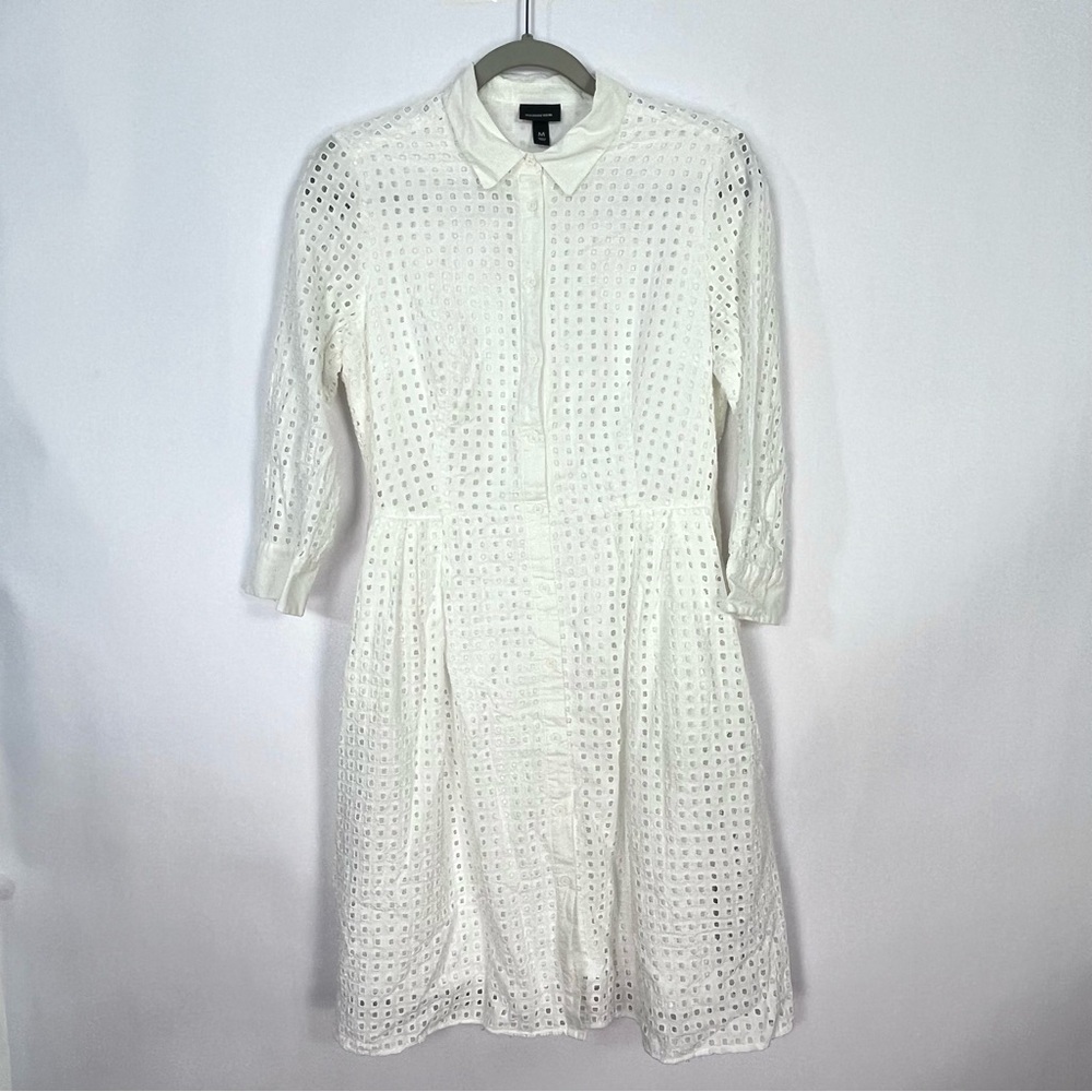 Who What Wear Off White Eyelet Button Up Collared Midi Dress Sz Medium - Picture 2 of 5